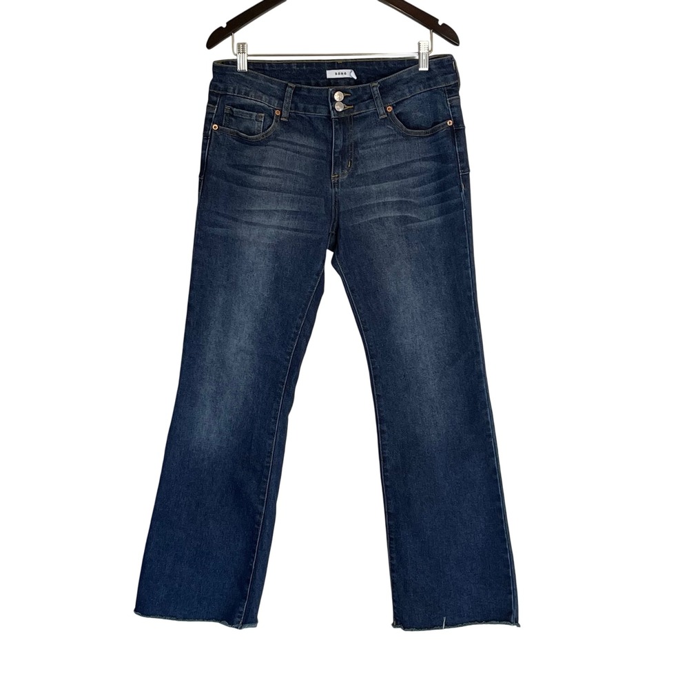 S.O.N.G. Women's Blue Denim Bootcut Jeans with Frayed Hem Size 13/31